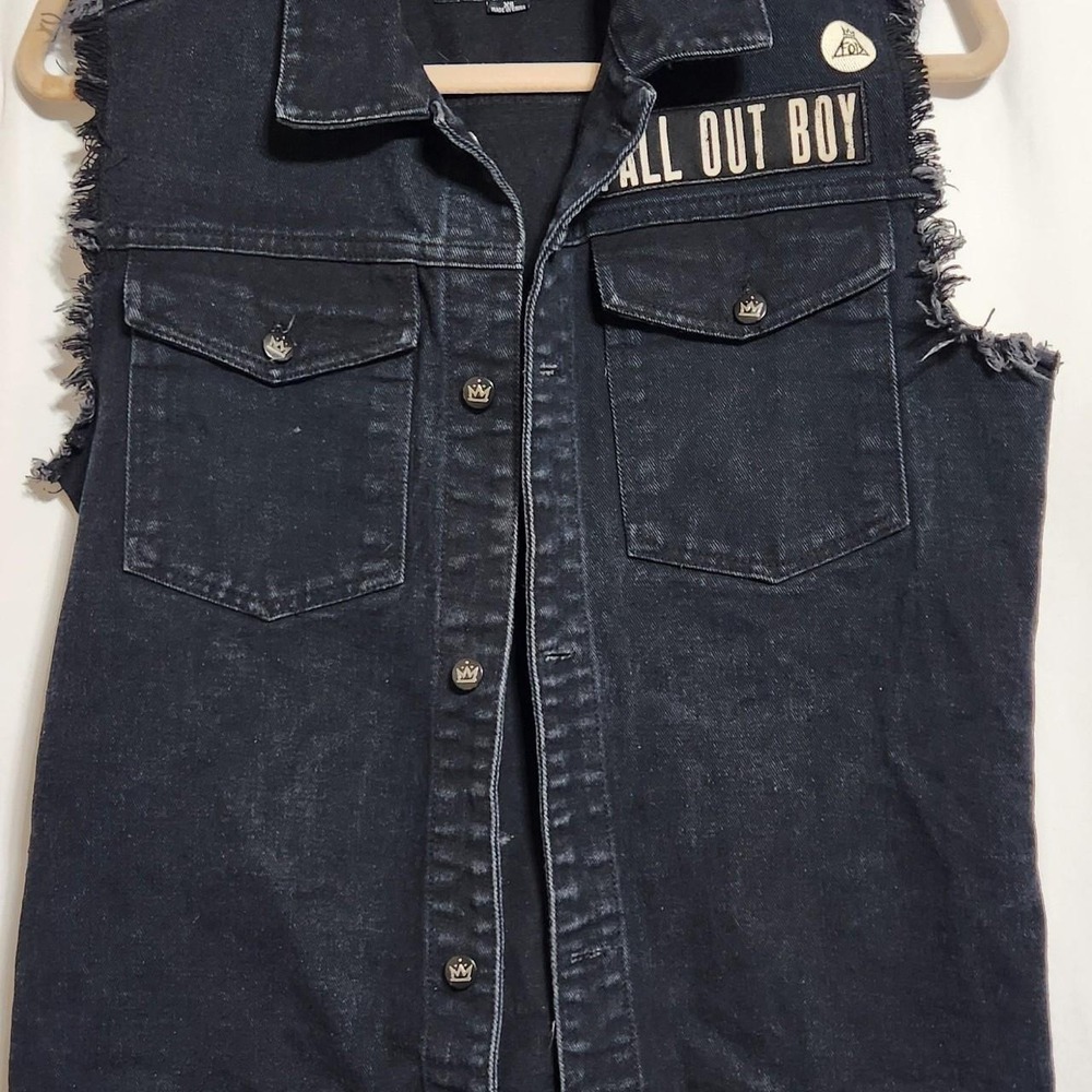FALL OUT BOY Denim Grungy Tiger Vest Punk Band 2014 Manhead Mens Size XS
